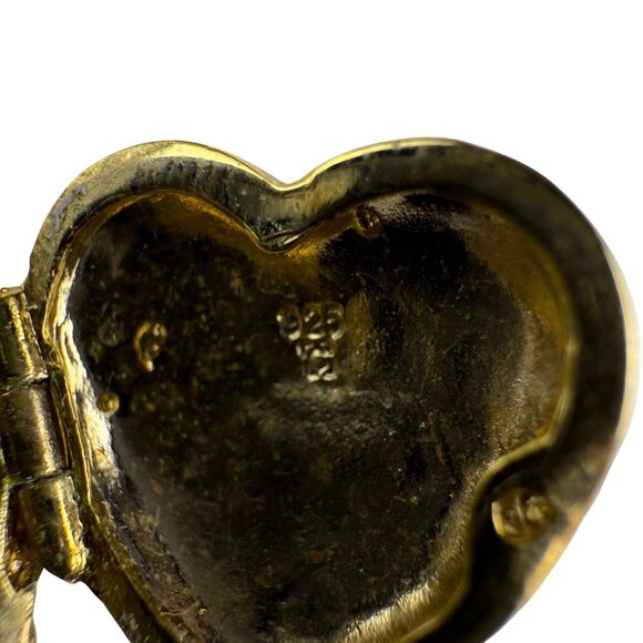 Heart Shaped 925 Sterling Silver Gold Tone Filigree Locket Pendant Adorned - Picture 4 of 5